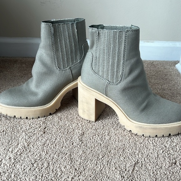 Dolce Vita Caster Heeled Ankle Booties Sage Canvas - Picture 6 of 10